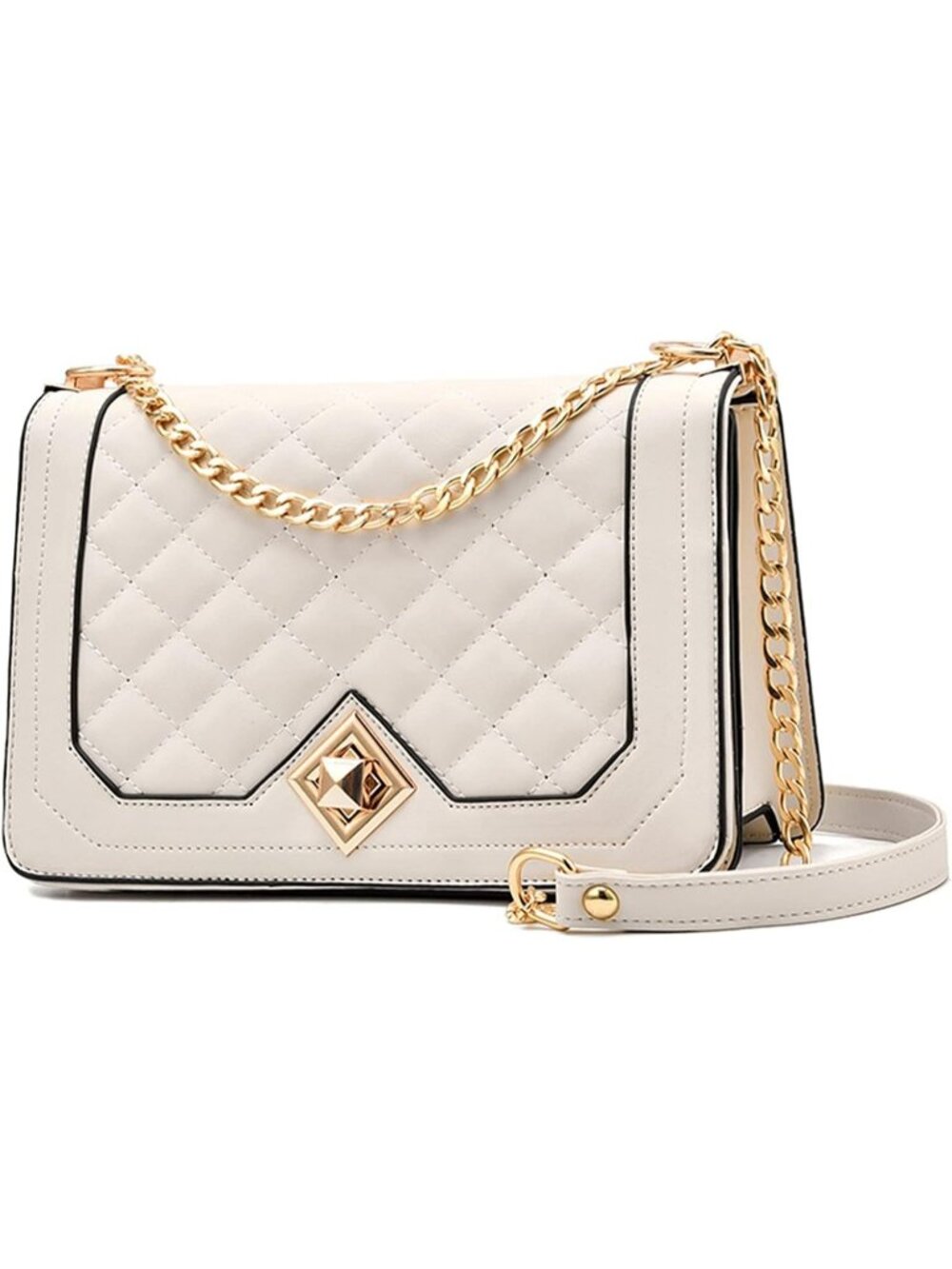 Womens White Quilted Small Pu Leather Shoulder Purse Chain Crossbody Bag